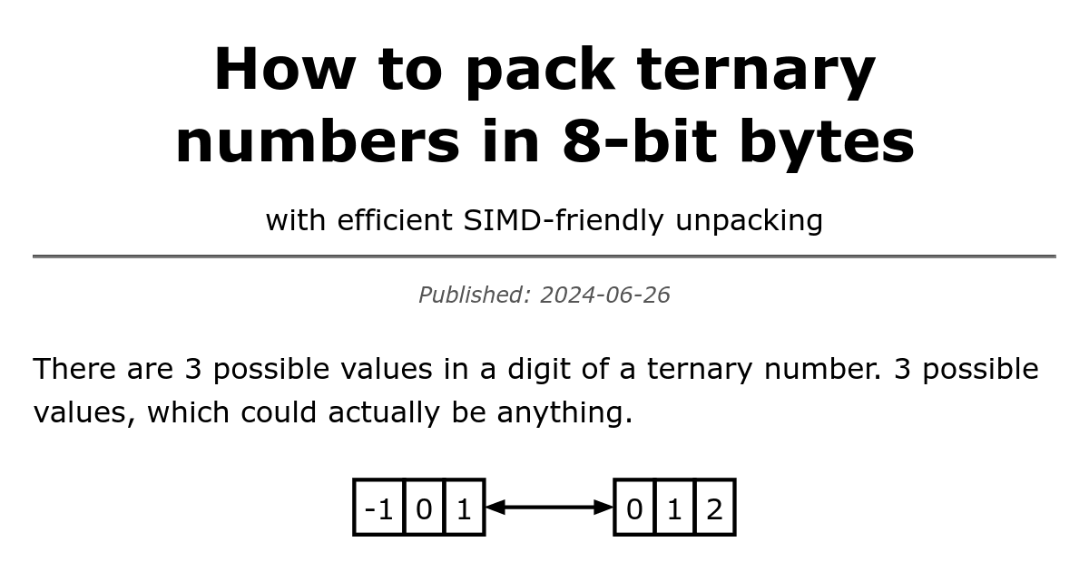 Packing Ternary Numbers in 8-bit Bytes for SIMD Unpacking