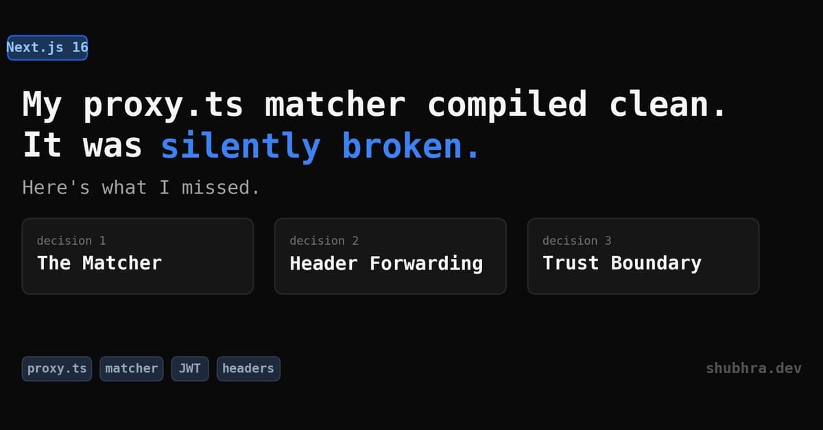 Next.js 16 proxy.ts: Fixing Auth Gaps from Matcher to Header Trust